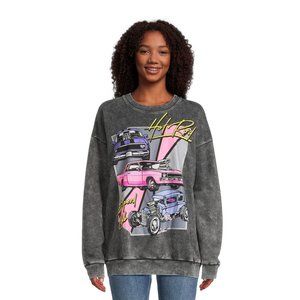No Boundaries Juniors’ Washed Graphic Sweatshirt, Sizes XS-XXXL-Black Shoot